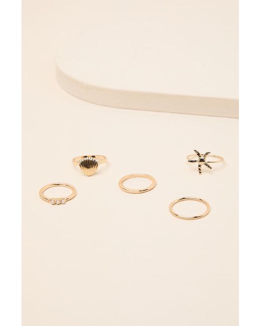 Lulus Brown Bena Five-Piece Ring Set