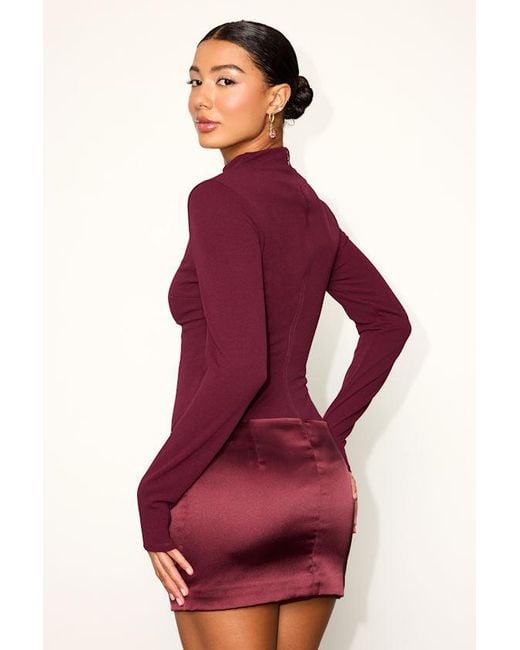 Lulus Red Azmina Mixed Media Long Sleeve Bodycon Mini Dress