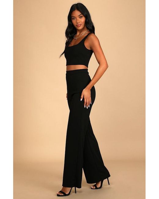 Lulus Black Only Tonight Two-Piece Wide-Leg Jumpsuit