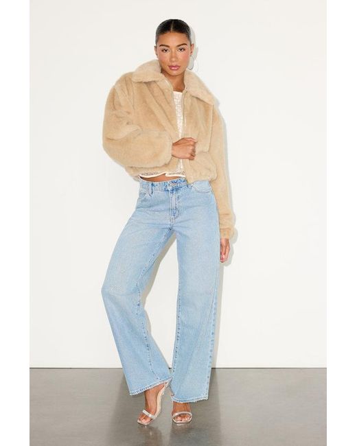 Lulus Blue Eliah Faux Fur Collared Zip-Front Jacket