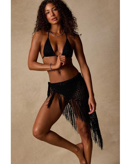 Lulus Brown Ashore Crochet Fringe Swim Cover-Up Sarong