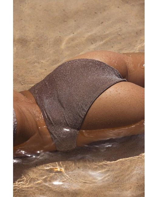 Dippin' Daisy's Gray Audrey Shiny Lurex Knotted High-Rise Bikini Bottoms
