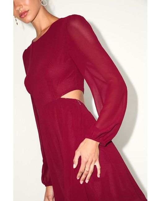 Lulus Red Garden Bliss Long Sleeve Cutout Mini Dress