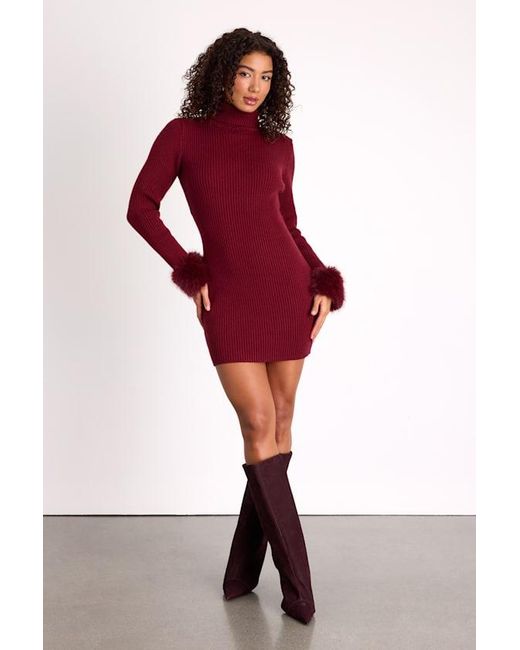 Lulus Red Labelle Ribbed Faux Fur Sweater Mini Dress