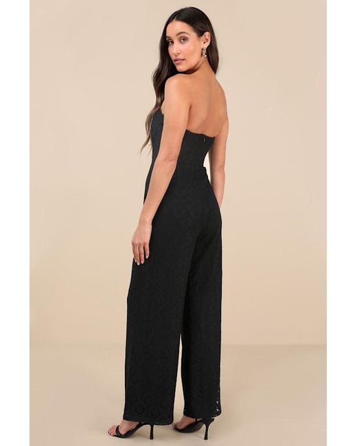 Lulus Black Intriguing Elegance Lace Strapless Jumpsuit