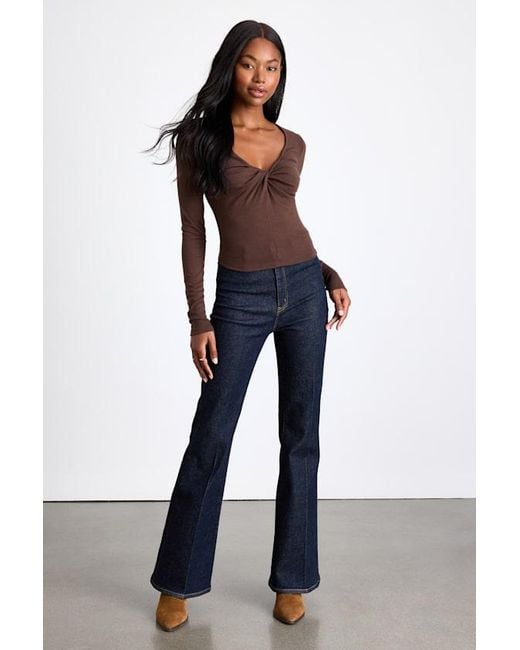 Lulus Blue Firona Jersey Knit Twist-Front Long Sleeve Top