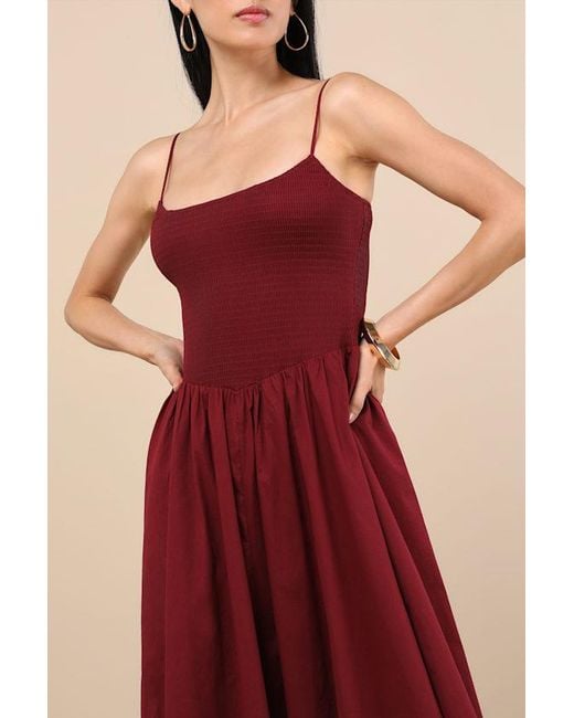 Lulus Red Tandria Smocked Sleeveless Midi Dress