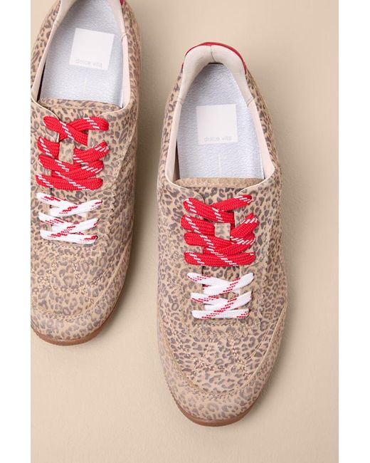 Dolce Vita Blue Laini Leopard Printed Suede Leather Lace-Up Sneakers