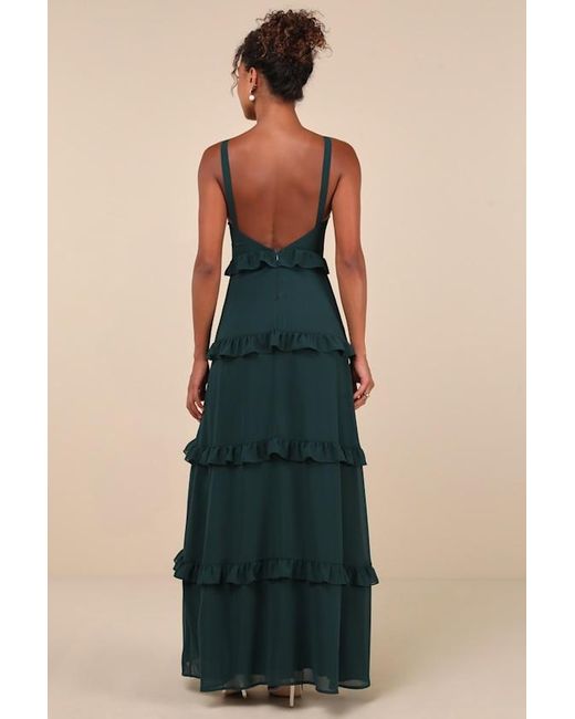 Lulus Blue Sincerely Poised Emerald Backless Bustier Tiered Maxi Dress