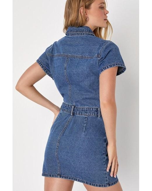 Lulus Ready To Charm Medium Wash Short Sleeve Denim Mini Dress in Blue |  Lyst