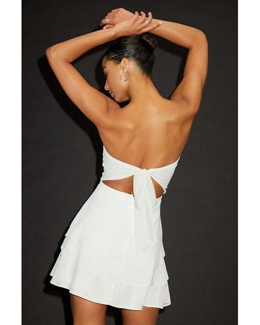 Lulus Suvi Strapless Tiered Asymmetrical Mini Dress in Black | Lyst