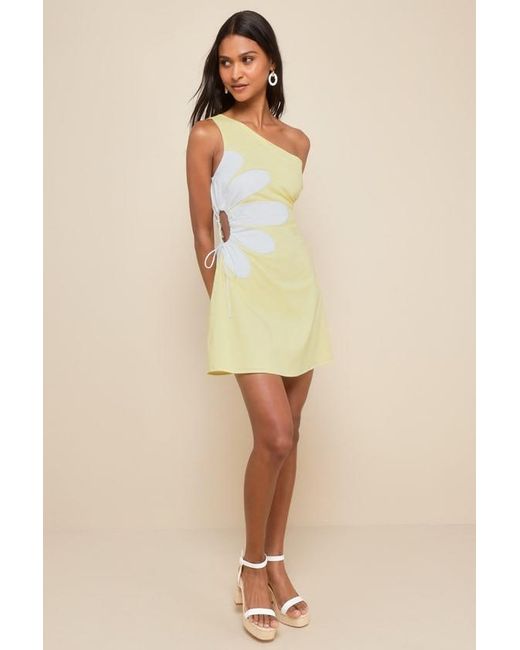 Lulus Black Sunny Design Cutout Flower One-Shoulder Mini Dress