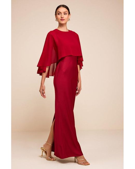 Lulus Red Fowler Satin Cape Maxi Dress