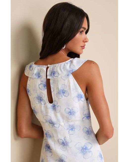 Lulus Natural Exceptionally Lovely Floral Ruffled Midi Dress