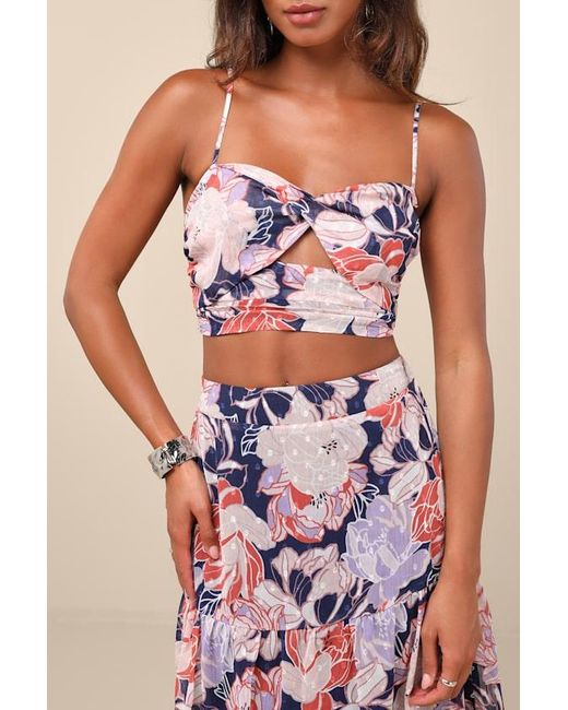 Lulus Brown Floating Through Flowers Multi Floral Two-Piece Midi Dress