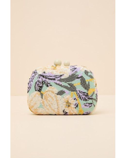 Lulus Blue Orcia Mint Multi Floral Sequin Crossbody Clutch