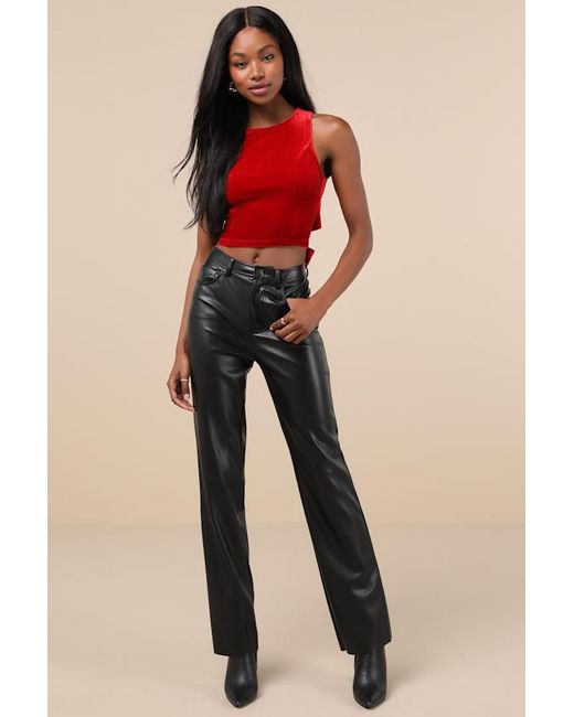 Lulus Red Let's Tie It Velvet Tie-Back Cropped Tank Top