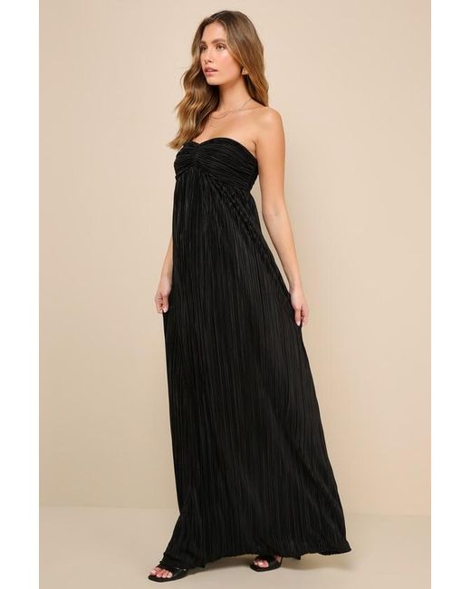 Lulus Black Endlessly Complimented Plisse Strapless Maxi Dress