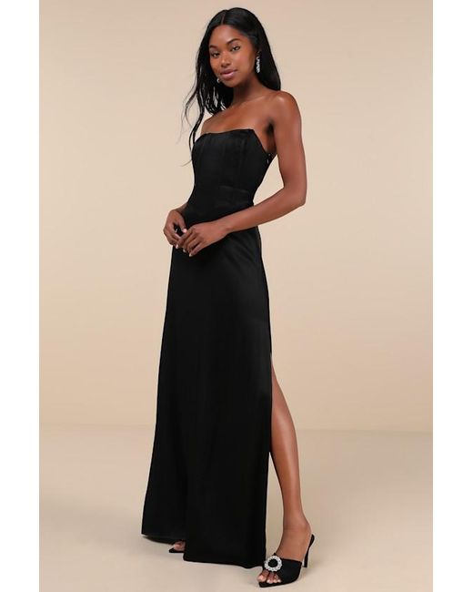 Lulus Black Extraordinary Presence Satin Strapless Maxi Dress