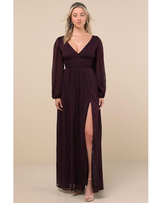 Lulus Purple Enchant My Love Dark V-Neck Long Sleeve Maxi Dress
