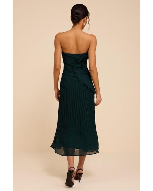 Lulus Blue Brylee Emerald Pleated Ruffled Midi Dress