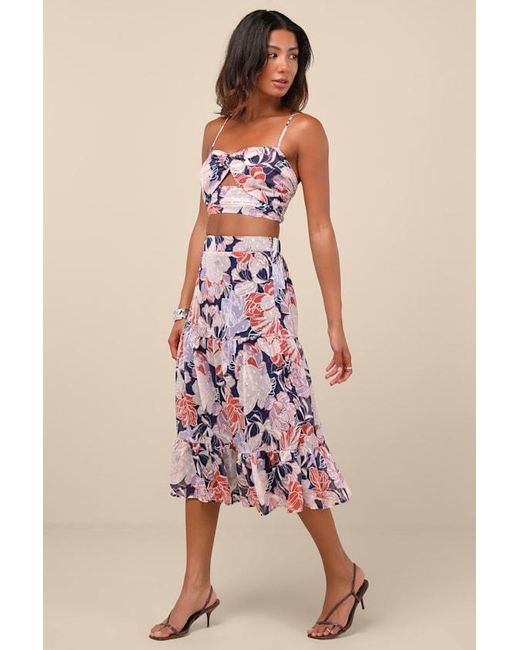Lulus Brown Floating Through Flowers Multi Floral Two-Piece Midi Dress