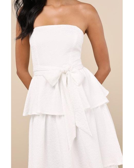 Lulus Natural Truly Marvelous Jacquard Strapless Tiered Midi Dress