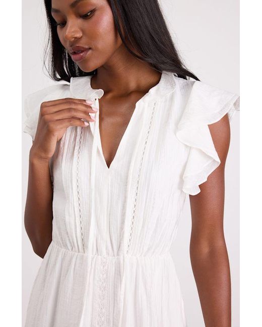 Lulus Natural Tanaya Flutter Sleeve Tiered Mini Dress