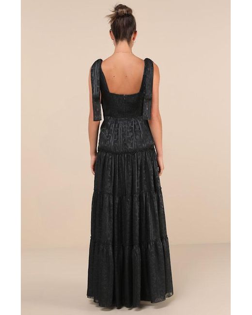 Lulus Black Picturesque Allure Jacquard Tie-Strap Maxi Dress