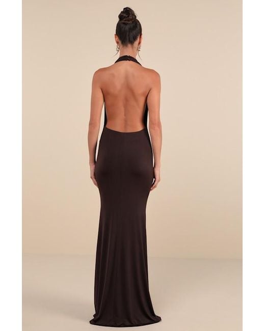 Lulus Natural Eye-Catching Silhouette Dark Cowl Neck Halter Maxi Dress