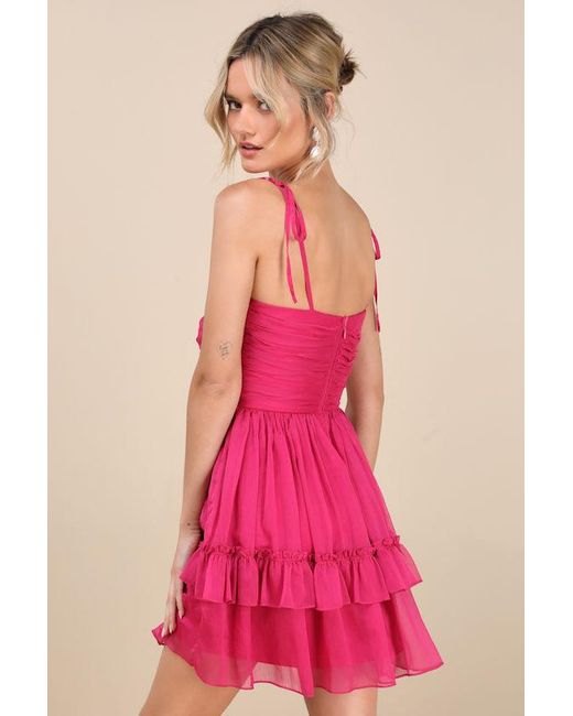 Lulus Pink Angelic Approach Chiffon Ruffled Tie-Strap Mini Dress