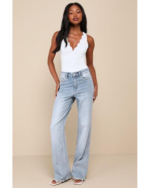 Lulus White Admired Poise Scalloped V-Neckline Sleeveless Bodysuit