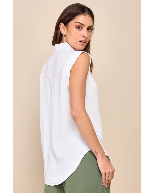 Lulus White Chic Candidate Collared Sleeveless Button-Up Top
