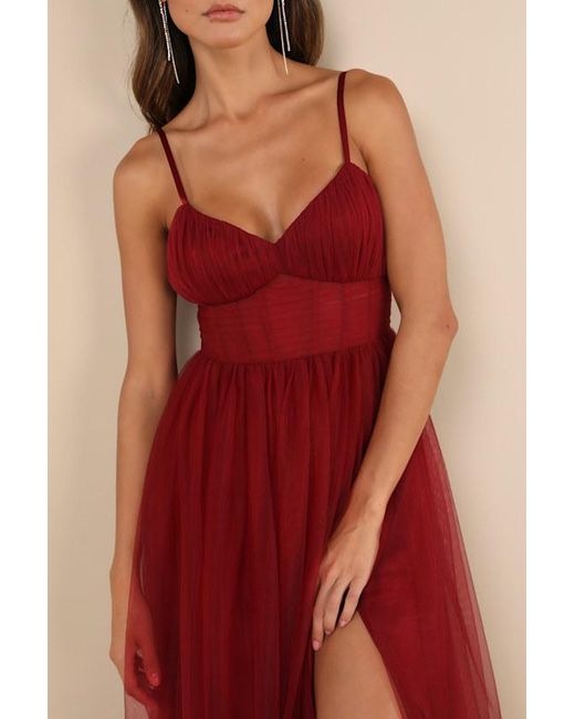 Lulus Red Convincingly Graceful Wine Tulle Sleeveless Maxi Dress