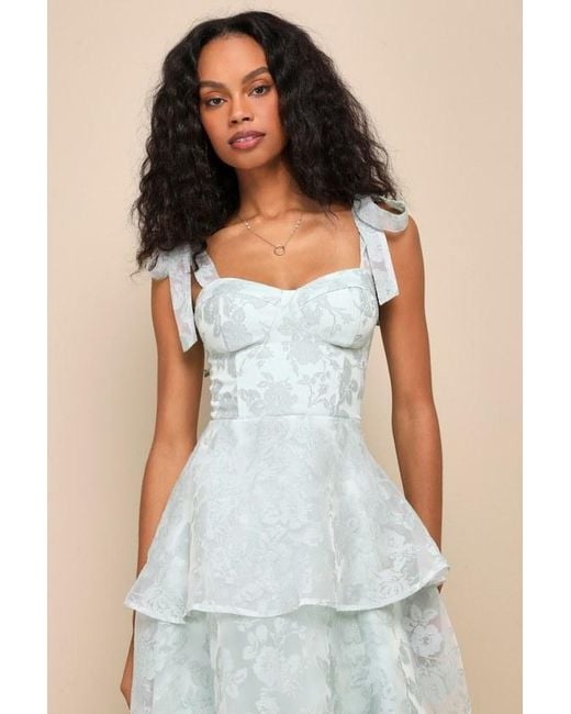 Lulus Green Glamorous Sweetie Sage Burnout Tie-Strap Bustier Midi Dress