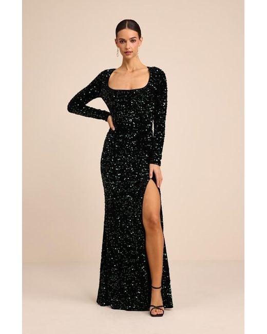 Lulus Black Rhonna Velvet Sequin Mermaid Maxi Dress