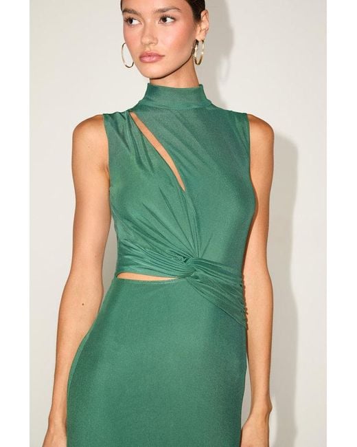 Lulus Green Kamara Mesh Cutout Knotted Midi Dress