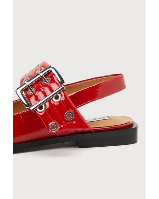 Steve Madden Red Graya Patent Studded Buckle Slingback Flats