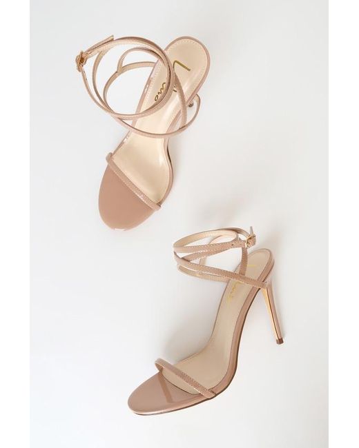 Lulus Natural Sydd Light Nude Patent Ankle Wrap High Heel Sandals