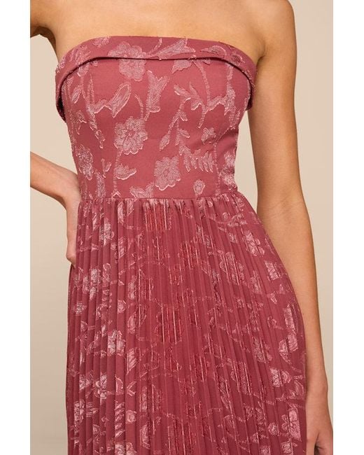 Lulus Red Elysium Rusty Rose Floral Burnout Strapless Maxi Dress