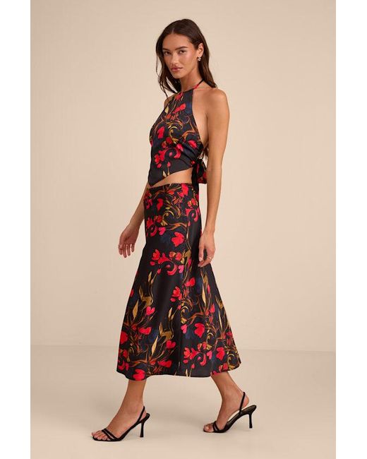 Lulus Natural Jules Multi Floral Satin Two-Piece Midi Dress