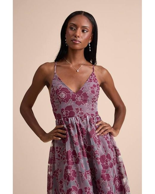Lulus Pink Feeling Like Forever Plum Jacquard Organza Lace-Up Midi Dress