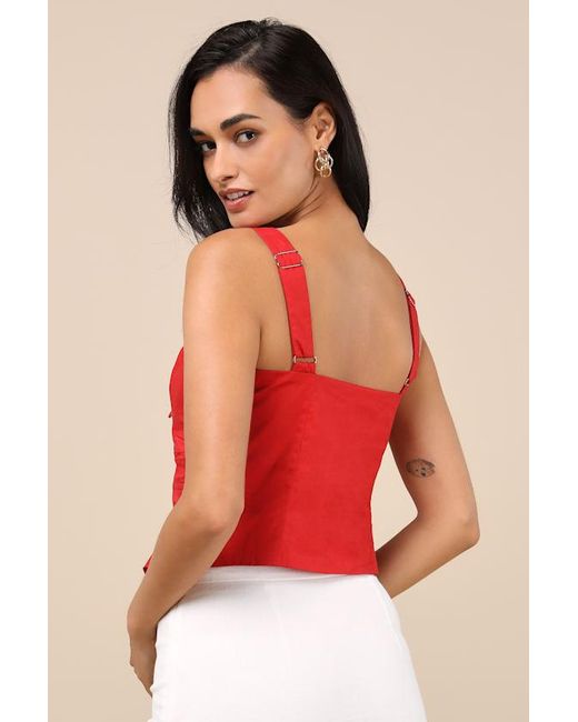 Lulus Red Earlene Tie-Front Button-Up Tank Top