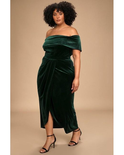 Lulus Natural I'M Enchanted Emerald Velvet Off-The-Shoulder Maxi Dress