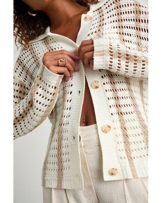 Lulus White Maysen And Striped Crochet Collared Cardigan