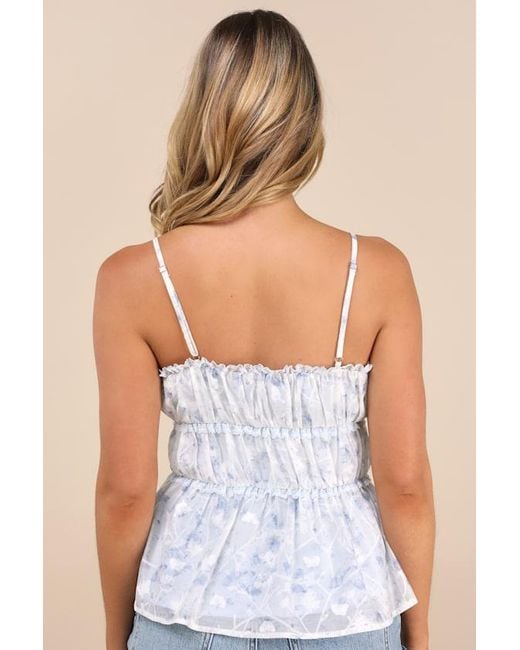 Lulus Blue Mariasole Floral Lace Tie-Front Cami Top