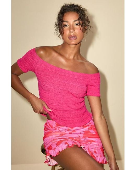 Lulus Pink Alamea Pointelle Knit Off-The-Shoulder Sweater Top