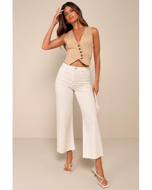 Just Black Natural Stylish Promise Cream Wide-Leg Raw Hem Jeans