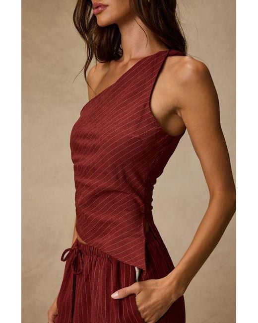 Lulus Red Ives Pinstriped Asymmetrical Top