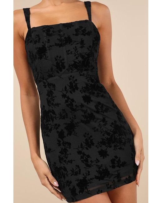 Lulus Black Stunning Status Mesh Velvet Burnout Bustier Mini Dress